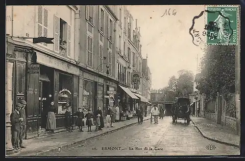 AK Ermont, La Rue de la Gare, Strassenpartie