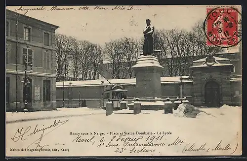 AK Nancy, Place et Statue Dombasle, Le Lycée