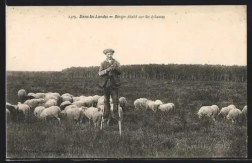 AK Aquitanien / Aquitaine, Landes, Berger filant sur les échasses