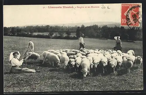 AK Aquitanien / Aquitaine, Bergère et ses Moutons, Limousin Illustré