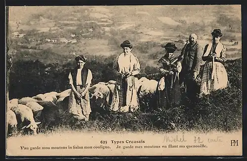 AK Aquitanien / Aquitaine, je garde mes moutous en filant ma quenouille, Types Creusois