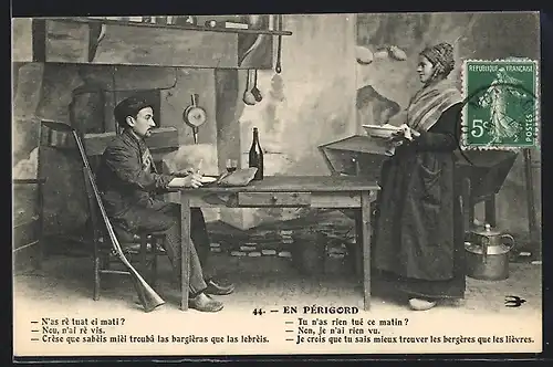 AK Aquitanien / Aquitaine, junges Paar unterhält sich am Tisch