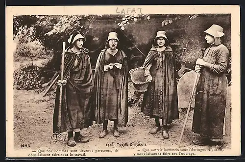AK Aquitanien / Aquitaine, Types Creusois, vier Frauen in Tracht