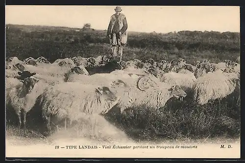 AK Aquitanien / Aquitaine, Vieil Échassier gardant un troupeau des moutons
