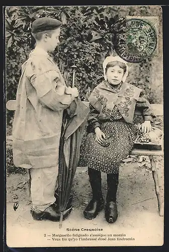 AK Aquitanien / Aquitaine, Scéne Creusoise, Marguarito fatiguando s`assiégo un momin...