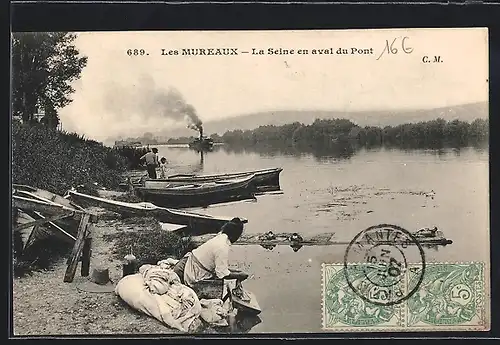 AK Les Mureaux, La Seine en aval du Pont