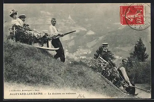 AK Allevard-les-Bains, La descente en traîneaux