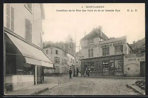 AK Montlhéry, Carrefour de la Rue des Juifs et de la Grande Rue