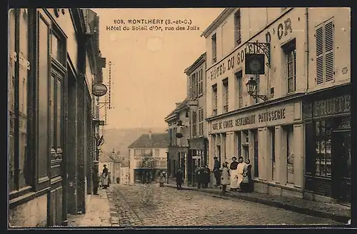 AK Montlhéry, Hôtel du Soleil d`Or, Rue des Juifs