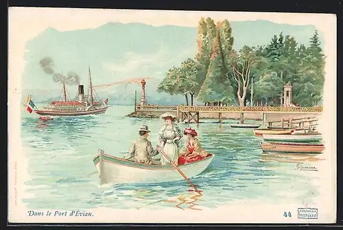 Lithographie Évian, Dans le Port d`Évian