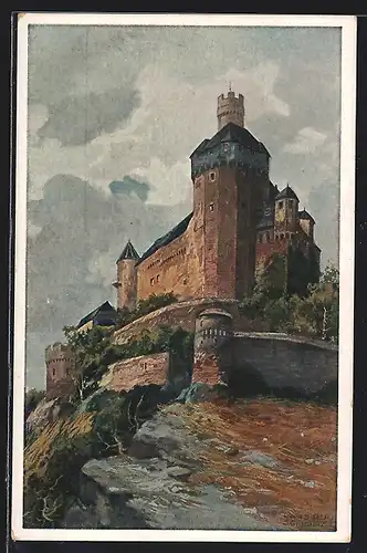 Künstler-AK Hans Rudolf Schulze: Braubach, Blick zur Marksburg