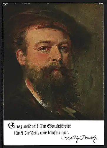 Künstler-AK Bildnisfolge Deutsche Männer - Deutsche Worte, Portrait Wilhelm Busch