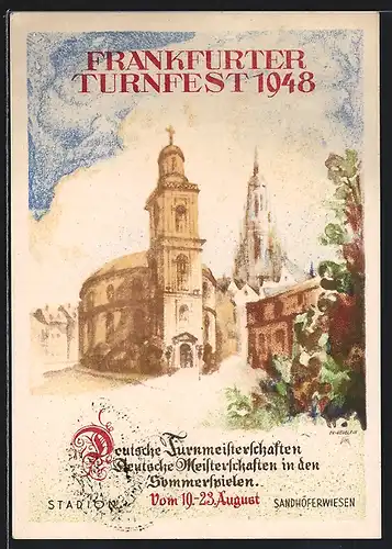 Künstler-AK Frankfurt, Frankfurter Turnfest 1948, Kirche