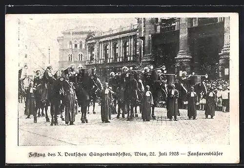 AK Wien, 10. Deutsches Sängerbundesfest 1928, Festzug der Fanfarenbläser