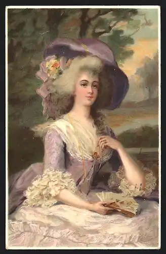 Künstler-AK Meissner & Buch (M&B) Serie 1523: Schönheit aus alter Zeit in violettem Kleid