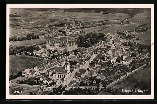 AK Ellingen i. Bayern, Ortsansicht, Fliegeraufnahme mit Kirche