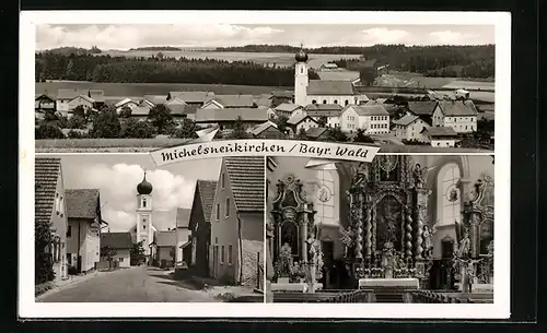 AK Michelsneukirchen / Bayr. Wald, Ortsansicht, Strassenpartie, Innenansicht der Kirche