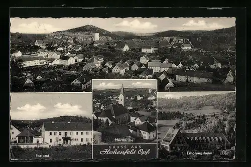 AK Hohenfels, Postamt, Erholungsheim, Pfarrkirche und Ortsansicht