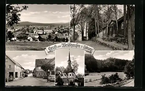 AK Weidhausen b. Coburg, Teilansicht, Kirche, Gasthof