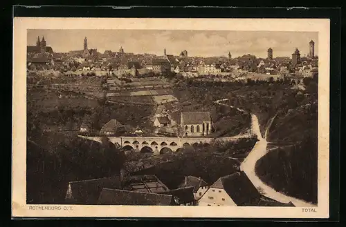 AK Rothenburg o. T., Totalansicht mit Viadukt und Kirchen