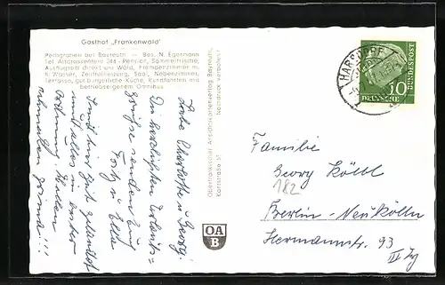 AK Pechgraben b. Bayreuth, Gasthof Frankenwald, Inh. N. Egermann