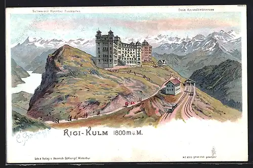 Künstler-Lithographie C. Steinmann: Rigi-Kulm, Motiv des Hotels