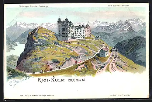 Künstler-Lithographie C. Steinmann: Rigi-Kulm, Motiv des Hotels
