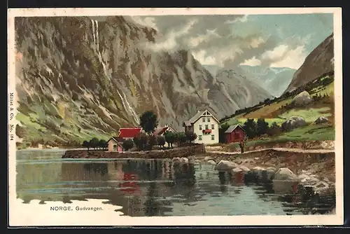 Künstler-AK Robert Kämmerer: Gudvangen, Ortspartie am Ufer