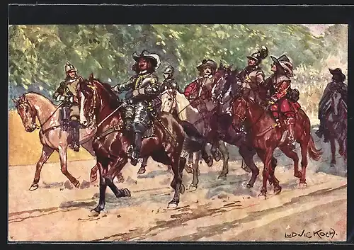 Künstler-AK Kaiser-Jubiläums-Huldigungsfestzug, Wien 1908, Gr. VIII: Der Dreissigjährige Krieg