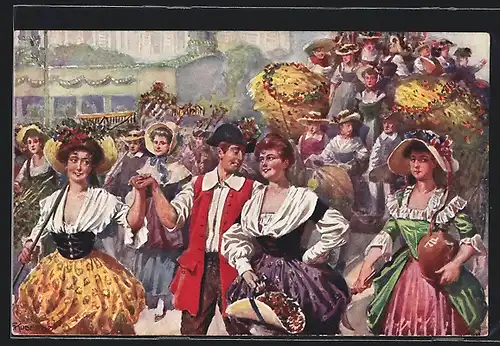 Künstler-AK Franz Kuderna: Wien, Kaiser-Jubil.-Huldigungsfestzug 1908, Zeit Kaiser Josefs