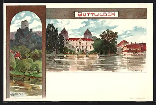 Künstler-AK Karl Mutter: Gottlieben, Ortspartie am Wasser