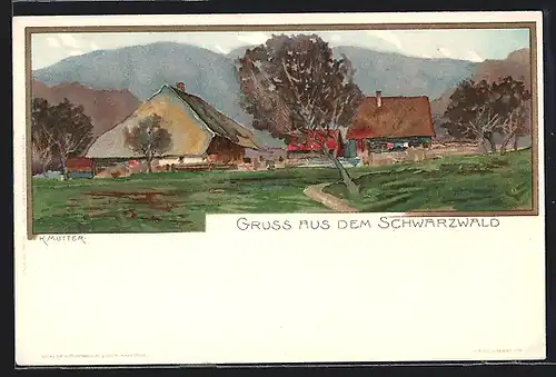 Künstler-AK Karl Mutter: Schwarzwaldidylle mit Bauernhäusern
