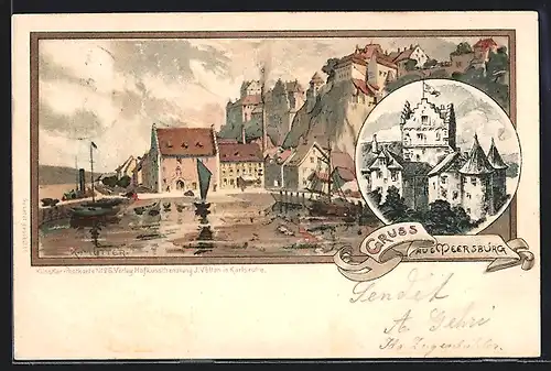 Künstler-AK K. Mutter: Meersburg, Stadtansicht, Burg