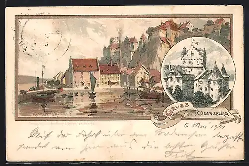 Künstler-AK K. Mutter: Meersburg, Stadtansicht, Burg