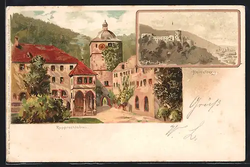 Künstler-AK Carl Münch: Heidelberg, am Rupprechtsbau, Blick zur Schlossruine