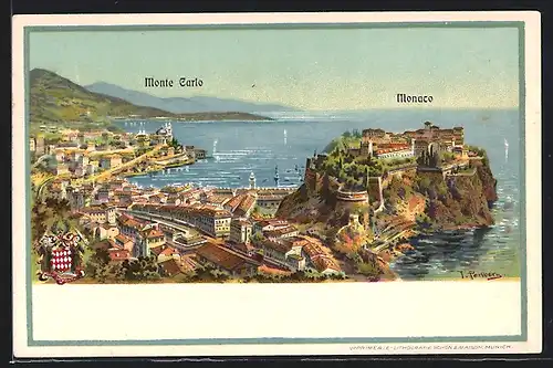 Künstler-AK Monte Carlo, Ortsansicht