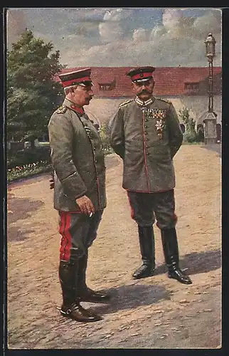 AK Kaiser Wilhelm II. und Paul von Hindenburg, Portrait in Uniform mit Eisernem Kreuz