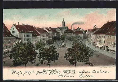 AK Schweinfurt, Blick auf den Marktplatz mit Baumreihe