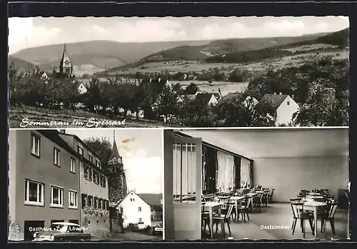 AK Sommerau im Spessart, Ortsansicht, Gasthaus Zum Löwen, Gastzimmer