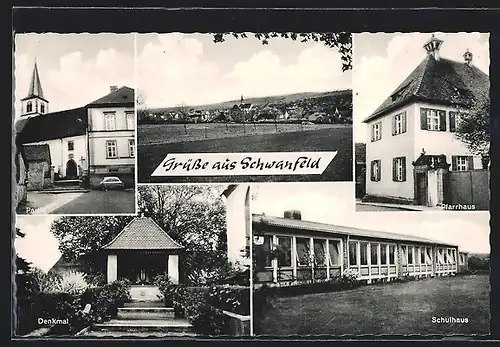 AK Schwanfeld, Denkmal, Pfarrhaus, Schulhaus