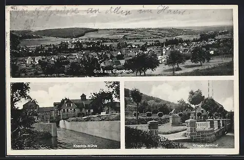 AK Eisenbach, Panorama, Knechts-Mühle, Kriegerdenkmal