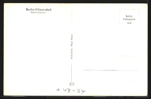 AK Berlin-Wilmersdorf, Krematorium mit Anlage