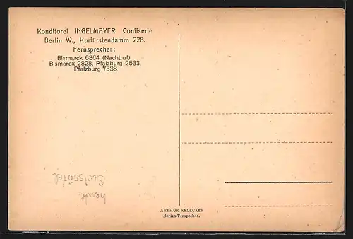AK Berlin-Charlottenburg, Konditorei Ingelmayer Confiserie, Kurfürstendamm 228