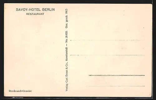 AK Berlin, Savoy-Hotel, Restaurant, Friedrichstrasse 103