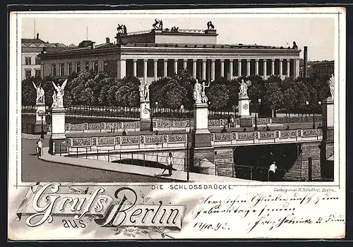 Lithographie Berlin, Schlossbrücke vor Lustgarten und Altem Museum