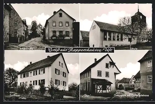 AK Rappershausen, Ortspartie mit Gemeindehaus, Schule, Kirche, Zollhaus