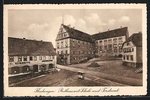 AK Fladungen, Rathaus mit Geschäft, Schule und Forstamt