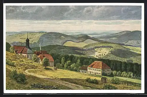 Künstler-AK Bischofsheim in der Rhön, das Kloster auf dem Kreuzberg