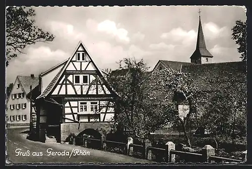 AK Geroda /Rhön, Strassenpartie an Fachwerkhaus