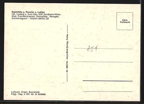 AK Sondheim / Rhön, Gasthaus & Pension z. Lubber aus der Vogelschau